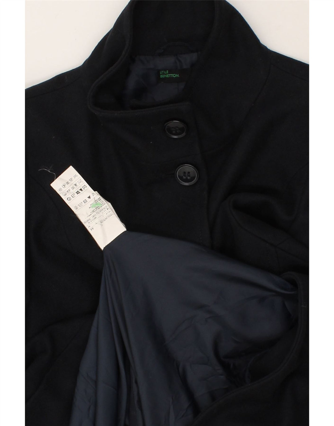 BENETTON Womens Overcoat IT 44 Medium Navy Blue Wool Vintage Benetton and Second-Hand Benetton from Messina Hembry 