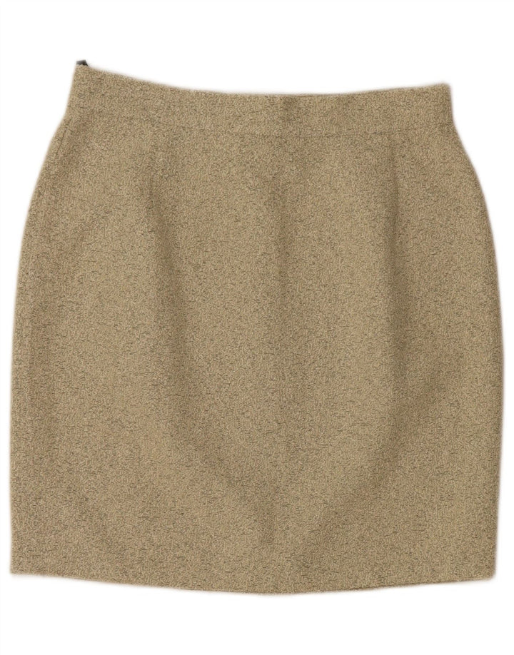 VINTAGE Womens Mini Skirt EU 36 Small W26 Khaki Polyacrylic