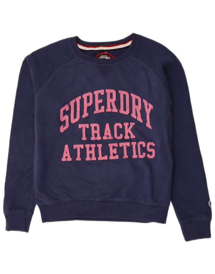 Superdry Mujer Gráfico Oversize Sudadera Jumper UK 44 Medium Azul Marino