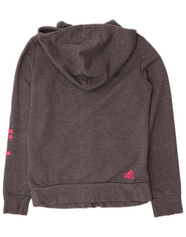 Adidas - Sudadera con capucha para mujer con cremallera gráfica, talla 8/10, algodón gris pequeño