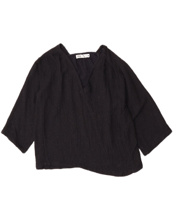 Zara Blusa extragrande de manga 3/4 para mujer UK 6 XS Viscosa azul marino