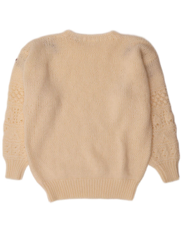 VINTAGE Jersey de cuello redondo para mujer EU 44/46 XL Off White Floral