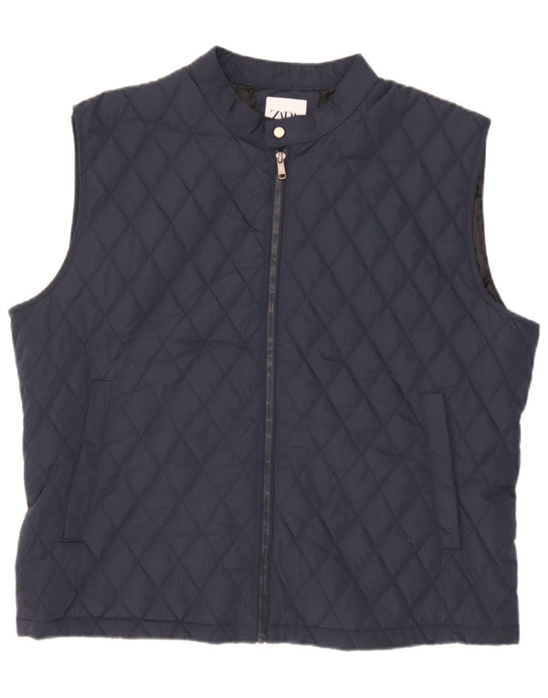 Zara Mens Chaleco Acolchado UK 44 2XL Azul Marino Poliéster