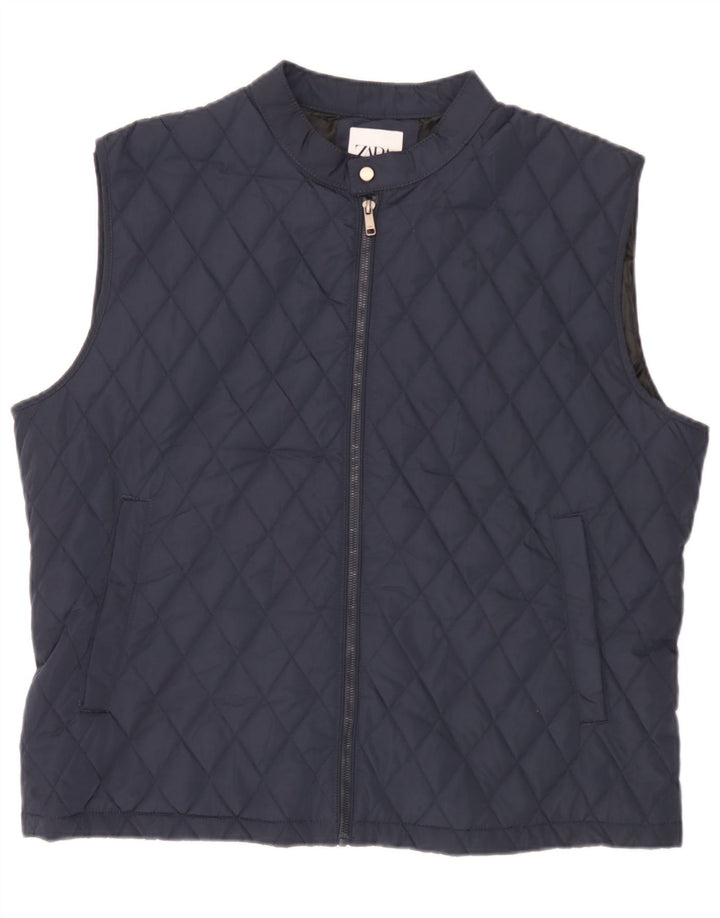 Zara Mens Chaleco Acolchado UK 44 2XL Azul Marino Poliéster