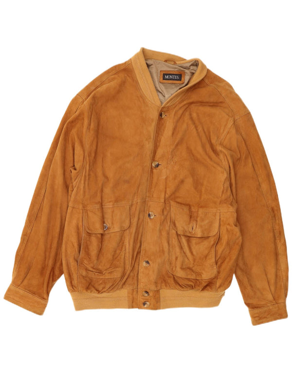 Montes Chaqueta Bomber de Cuero para Hombre UK 42 XL Cuero Marrón