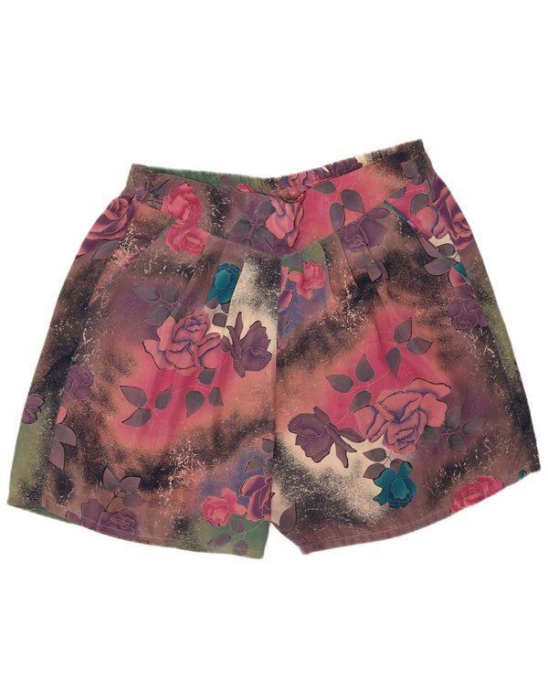 Vintage mujer cintura alta chino pantalones cortos W38 XL seda floral multicolor