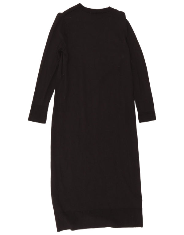 Zara Mujer Vestido Jersey De Manga Larga UK 8 Small Viscosa Negra