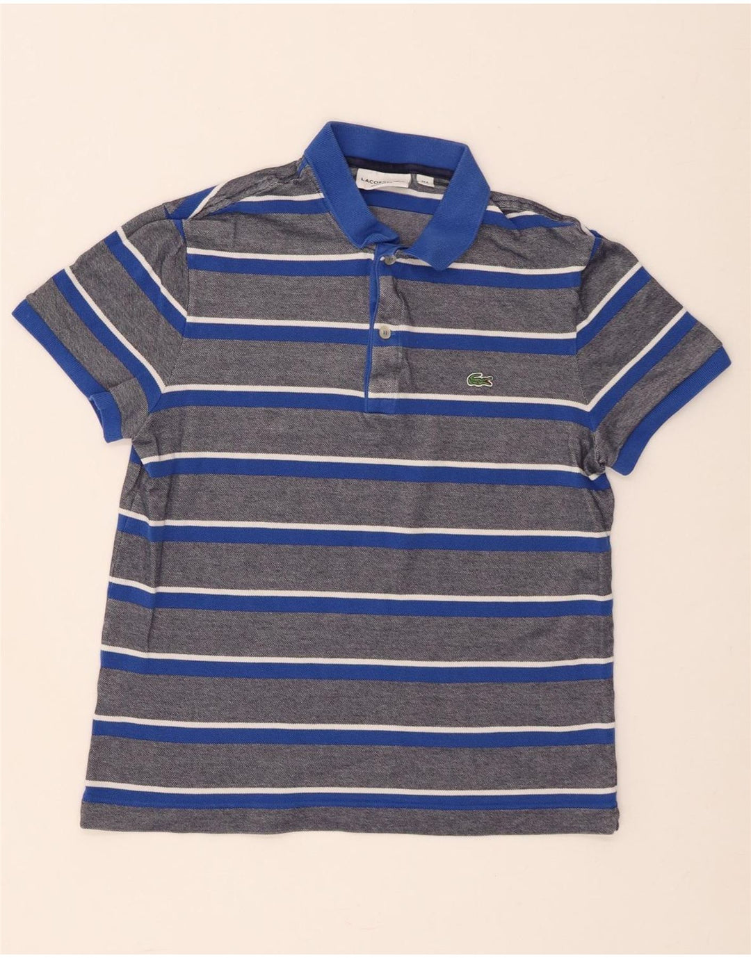 Polo Lacoste de corte regular para hombre, talla 4, algodón a rayas azul medio