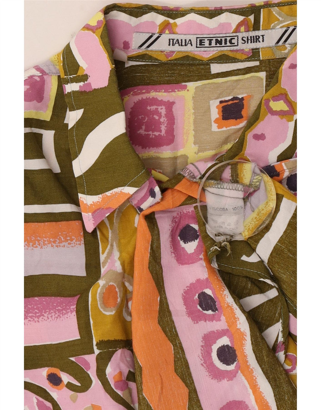 Vintage hombres camisa de manga corta grande multicolor patchwork viscosa