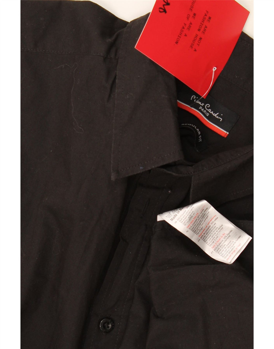 Pierre Cardin Camisa de manga corta para hombre con corte regular y poliéster negro grande
