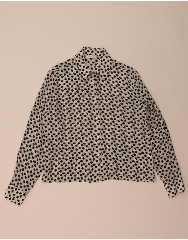 Blusa camisa mujer vintage IT 46 Acetato estampado animal blanco grande