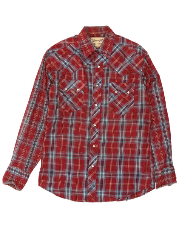 Wrangler Camisa estilo western para hombre con cuadros burdeos medianos