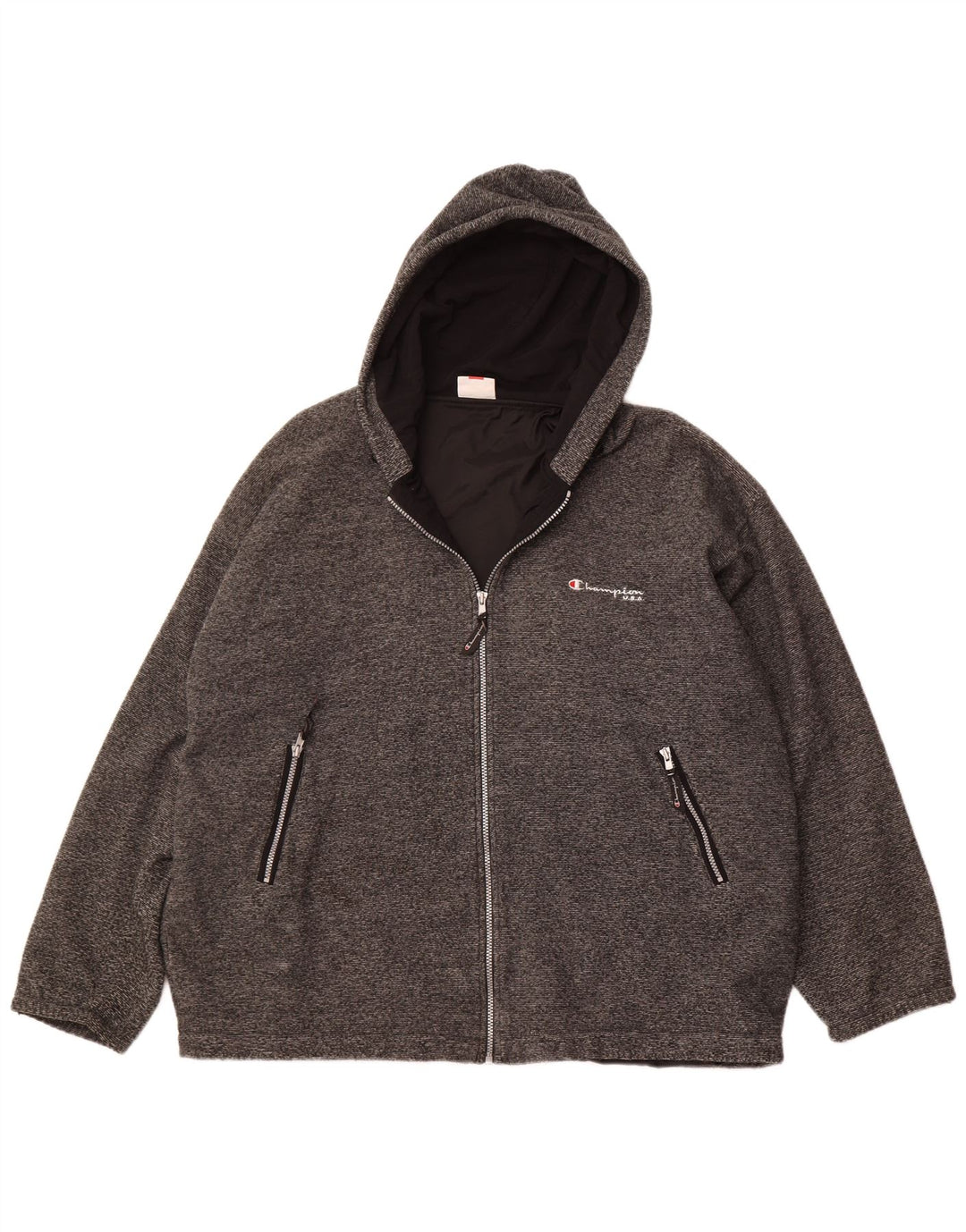 CHAMPION Chaqueta polar con capucha para hombre UK 42 XL Poliéster gris a rayas