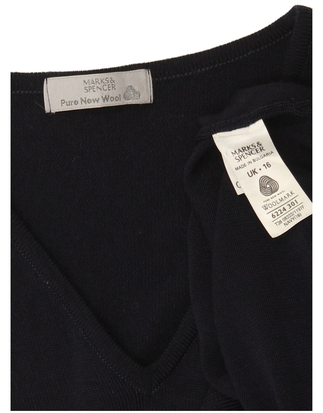 Marks & Spencer Jersey con cuello en V para mujer UK 46 Large Lana azul marino