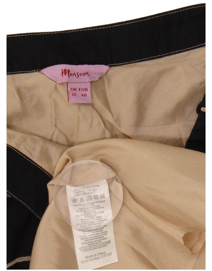 MONSOON Falda acampanada para mujer UK 12 Medium W30 Algodón floral negro