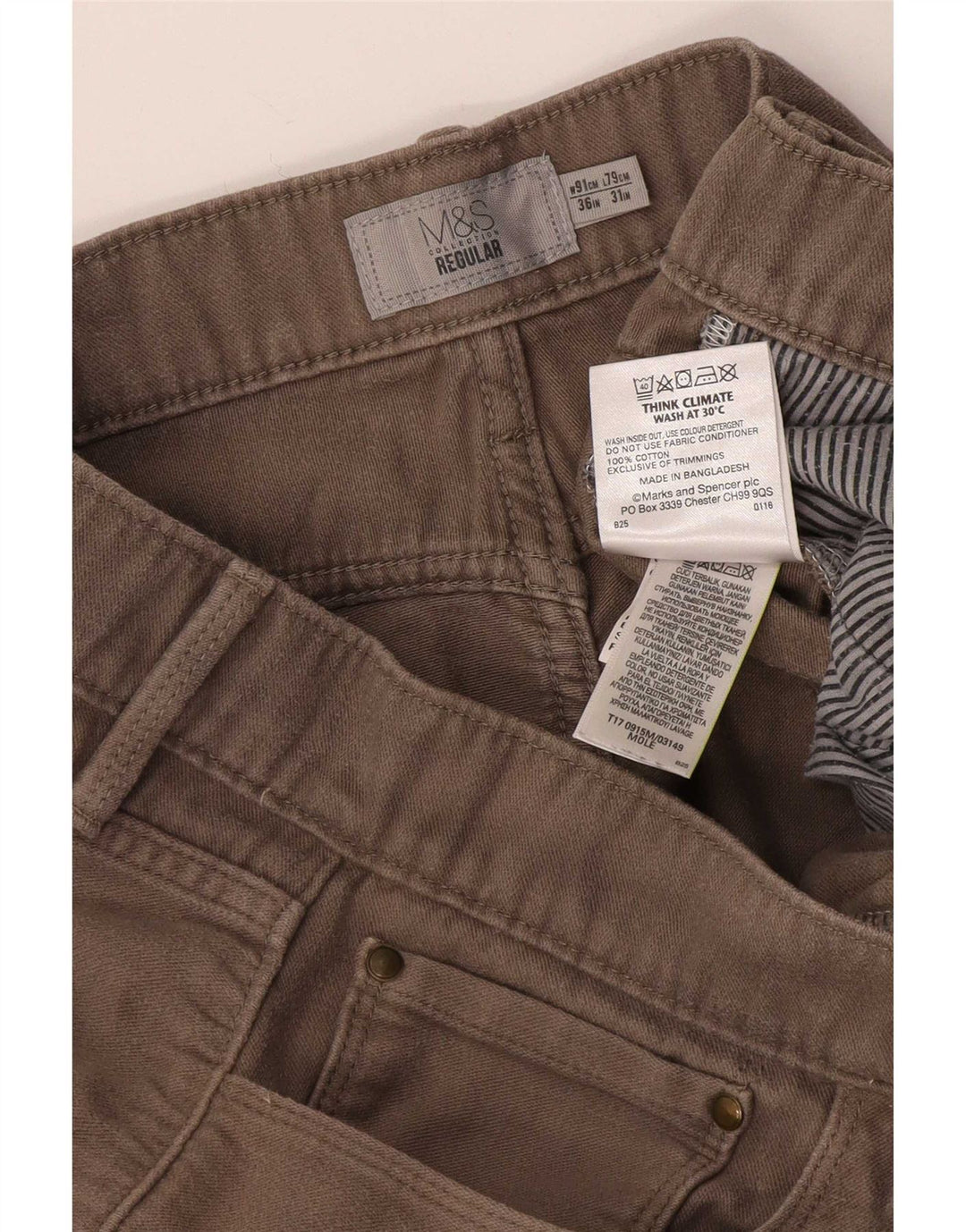 Marks & Spencer Pantalones informales regulares para hombre W36 L31 Algodón beige