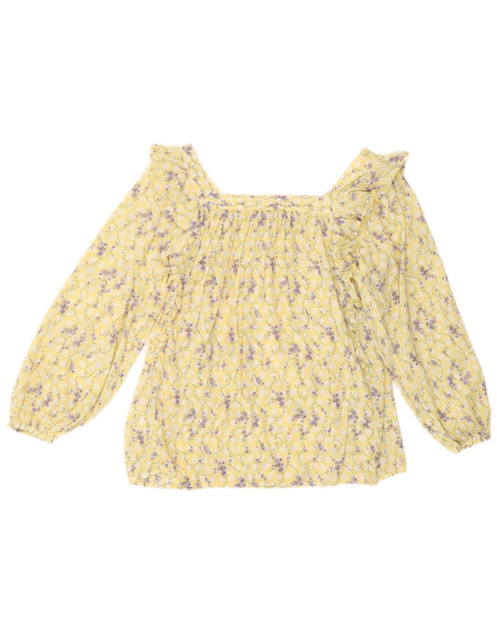 Chaps Blusa de manga larga para mujer UK 10 Small Yellow Floral Cotton