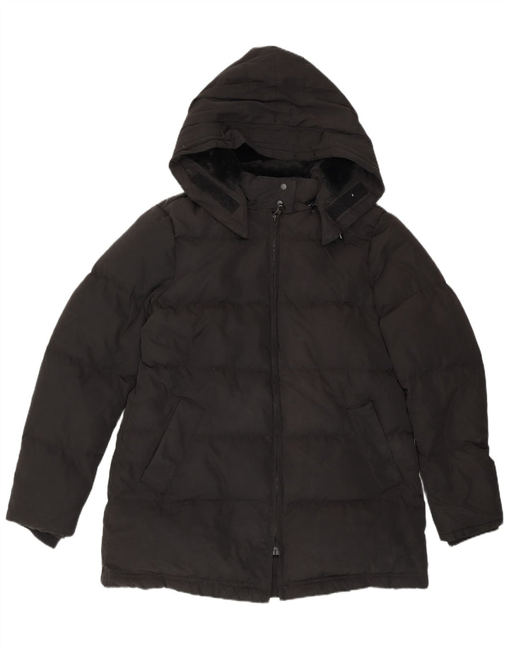 Zara Mujer Chaqueta Acolchada Con Capucha UK 44 Grande Poliéster Negro