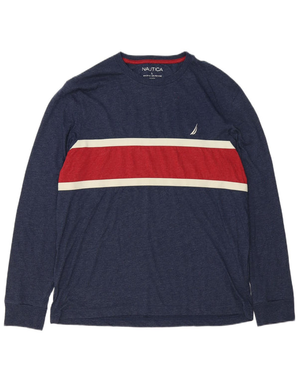 Nautica Camiseta para hombre de manga larga de algodón con bloques de color azul marino grande