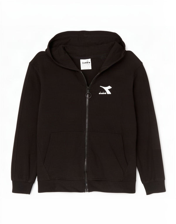 Diadora Sudadera con capucha y cremallera para niños 9-10 años Grande Algodón negro