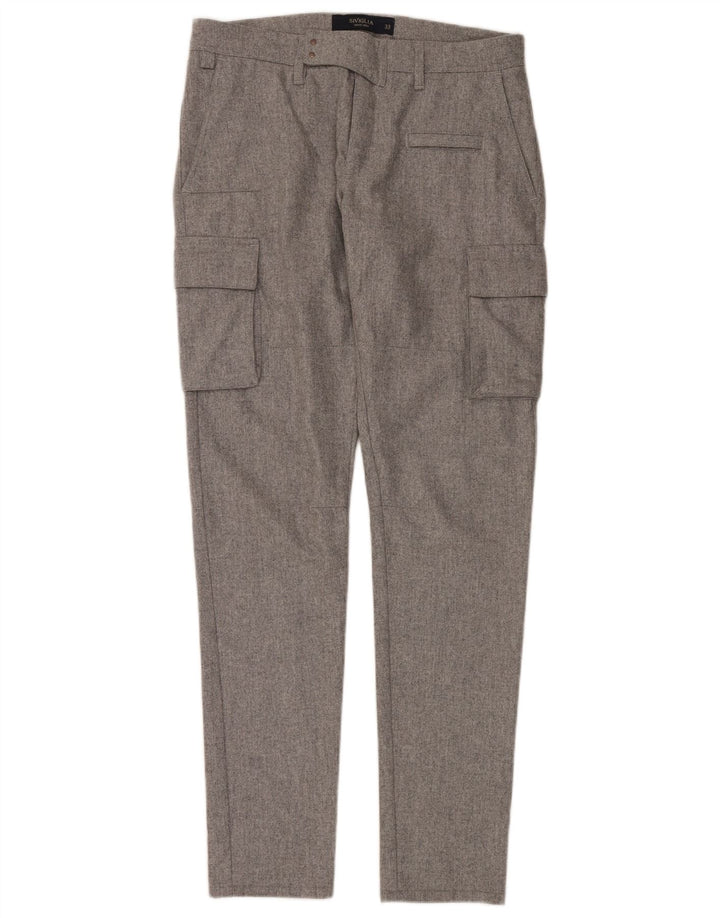 SIVIGLIA Pantalones cargo ajustados para hombre W33 L36 Lana gris