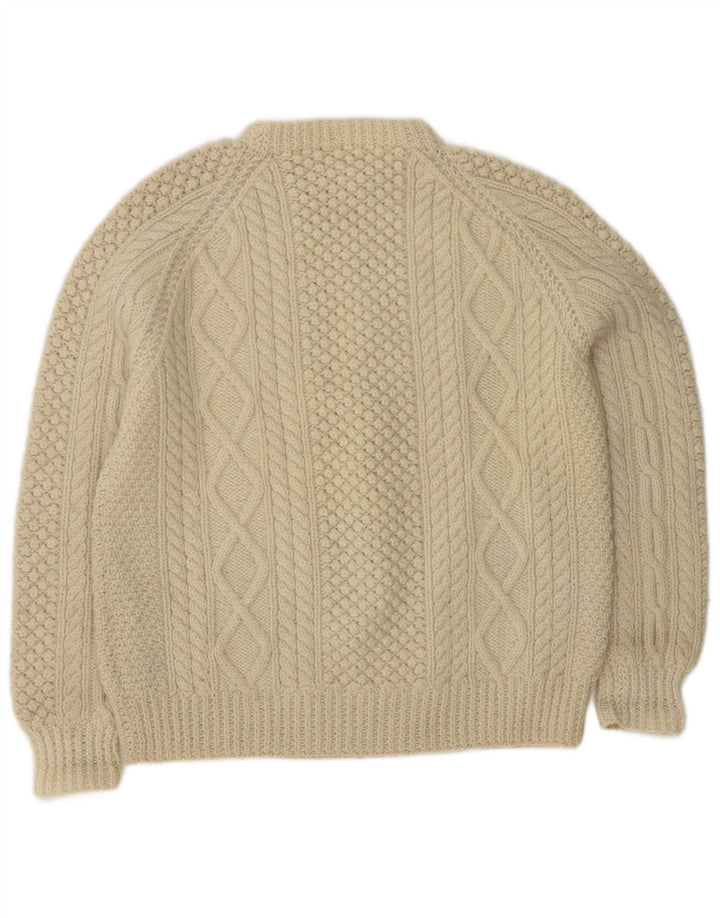 Vintage hombres cuello redondo jersey suéter medio de blanco