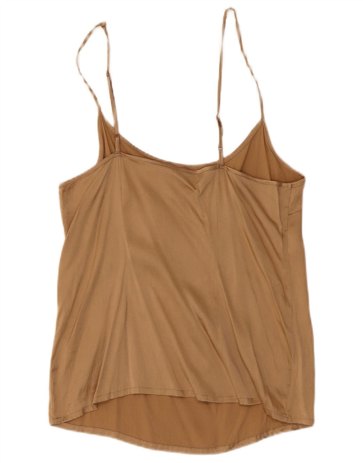 Vintage mujer Cami Top Reino Unido 8 pequeña seda marrón