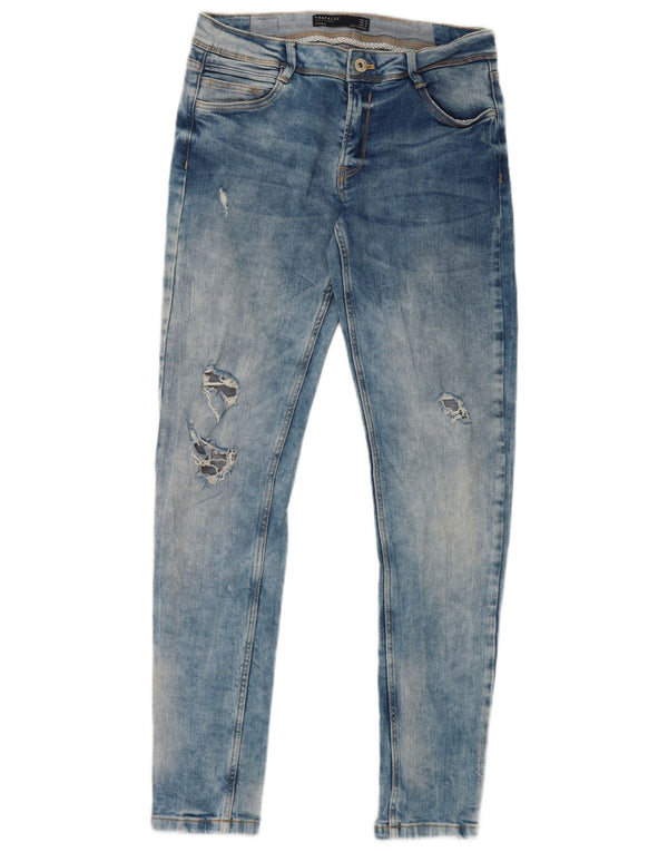 Zara Jeans ajustados desgastados con lavado ácido para mujer EU 38 Small W28 L28 Azul