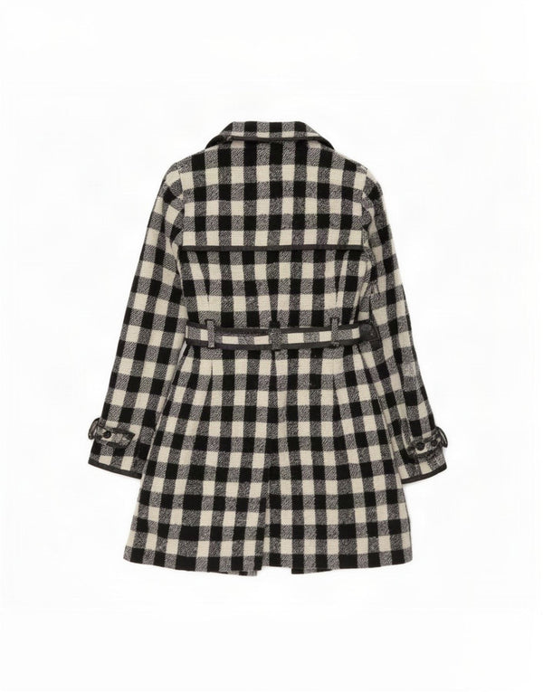 Karen Millen Womens Overcoat UK 6 XS Black Gingham Wool