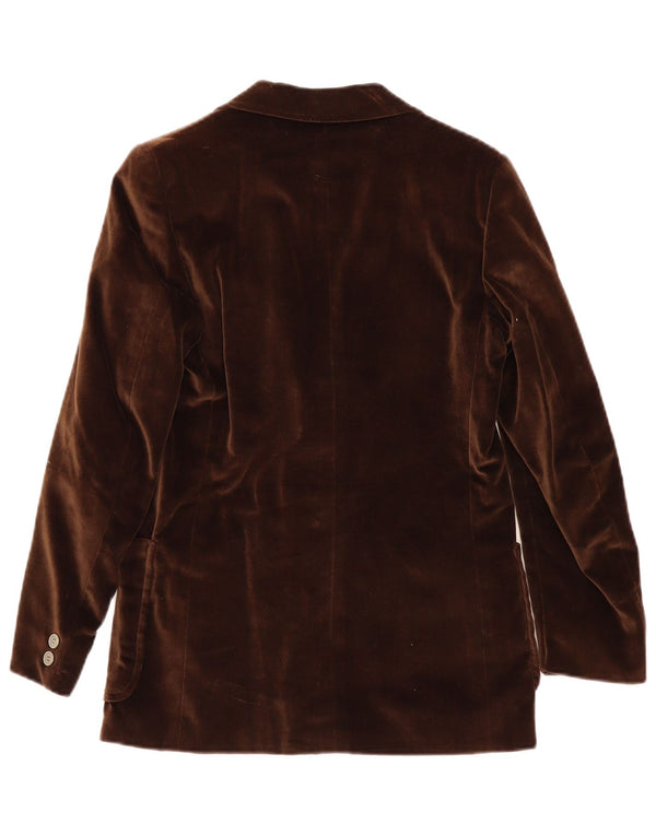Vintage mujer 2 botones terciopelo Blazer chaqueta Reino Unido 8 pequeño marrón
