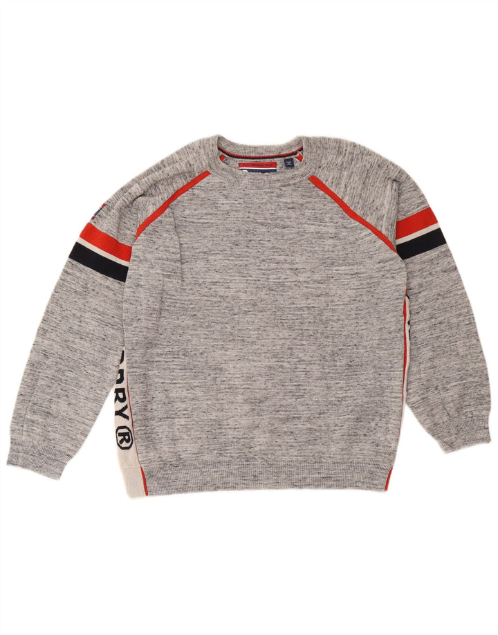 Superdry Jersey con cuello redondo y gráfico para hombre, color gris grande