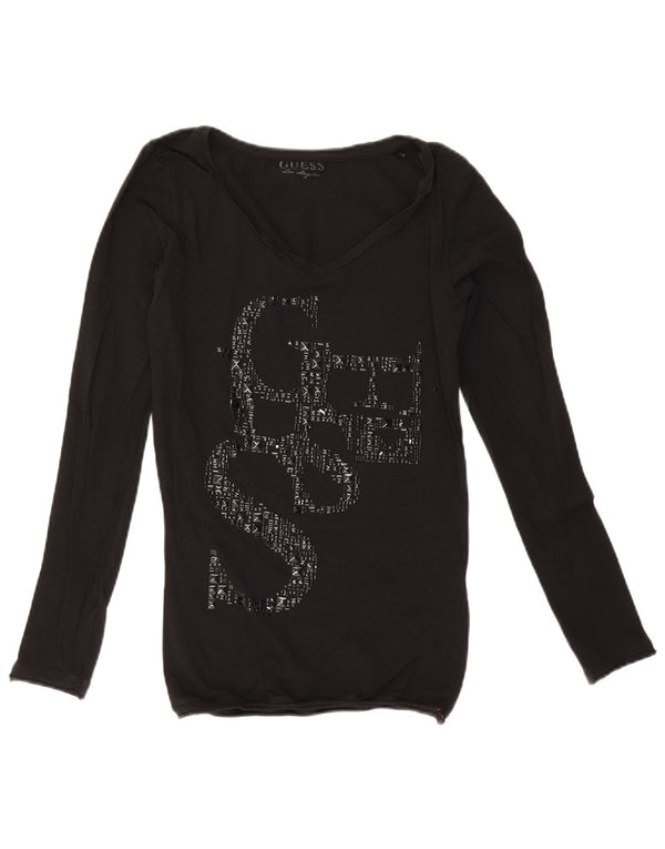 Guess Top gráfico para mujer manga larga UK 10 Small Algodón negro
