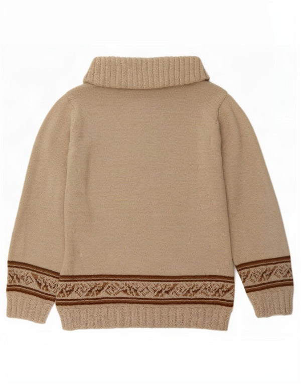 Vintage mujer rollo cuello jersey suéter Reino Unido 12 medio beige Fair Isle