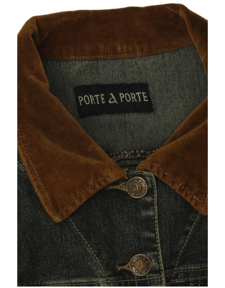 Vintage mujer chaqueta de mezclilla Reino Unido 12 azul medio colorblock algodón