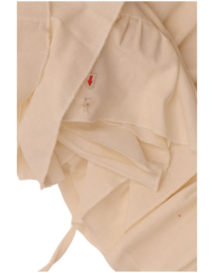 VINTAGE mujer manga larga fuera del hombro vestido Reino Unido 12 medio lino blanco apagado