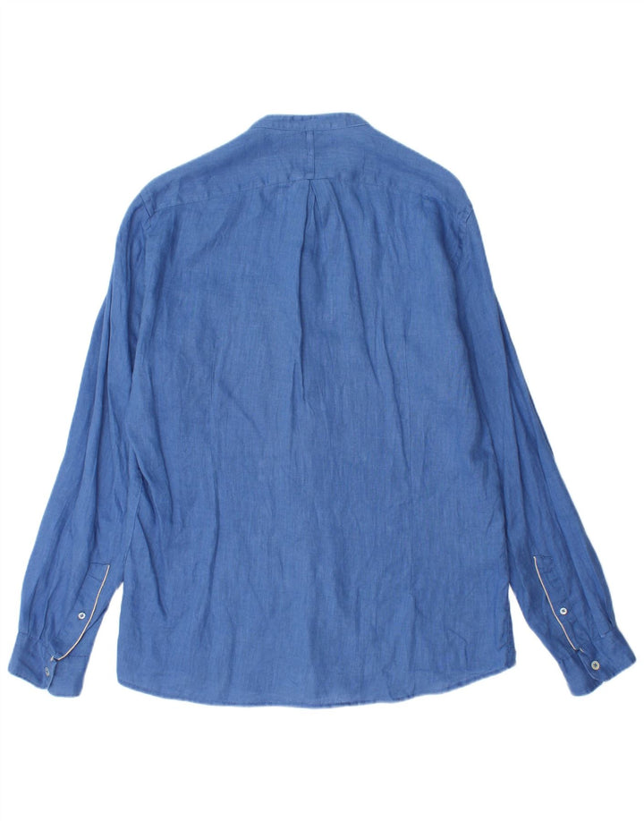 ALLEY DOCKS Camisa Hombre Lino Azul Medio