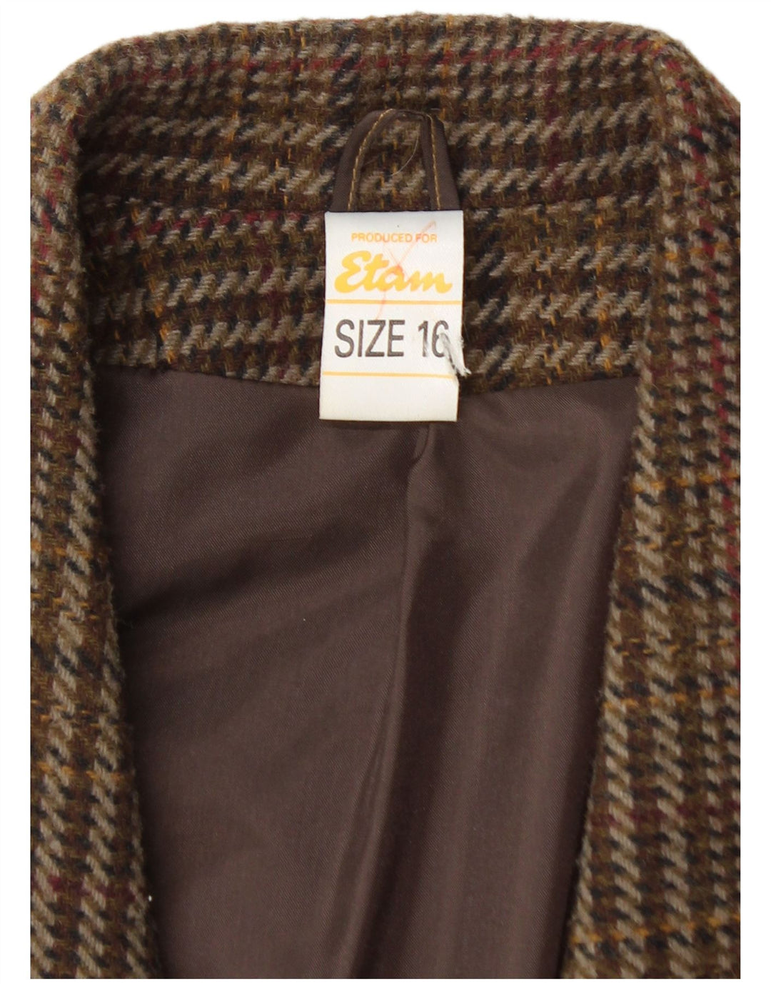 ETAM Chaqueta Blazer de Doble Botonadura para Mujer US 16 2XL Marrón Check Acrílico