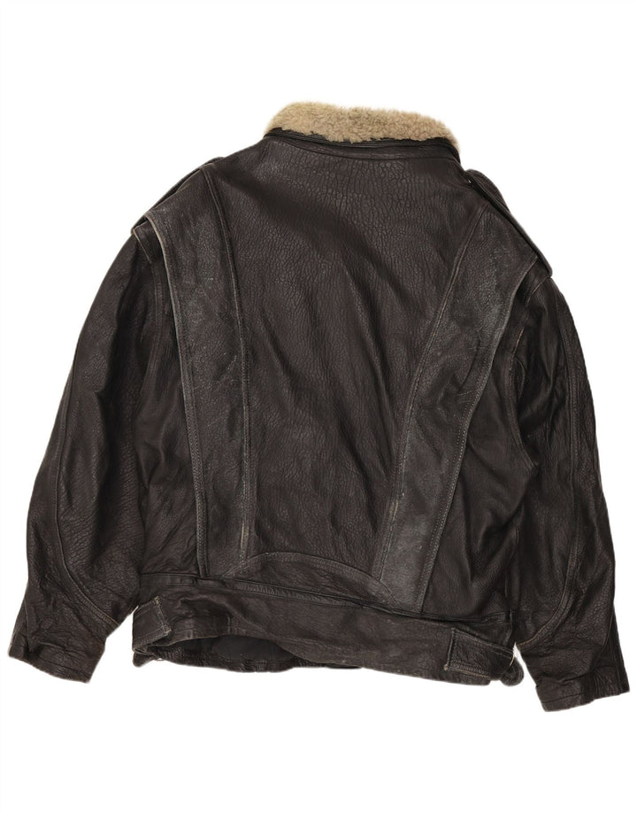 Clout Chaqueta motera de cuero para hombre UK 42 XL Cuero negro