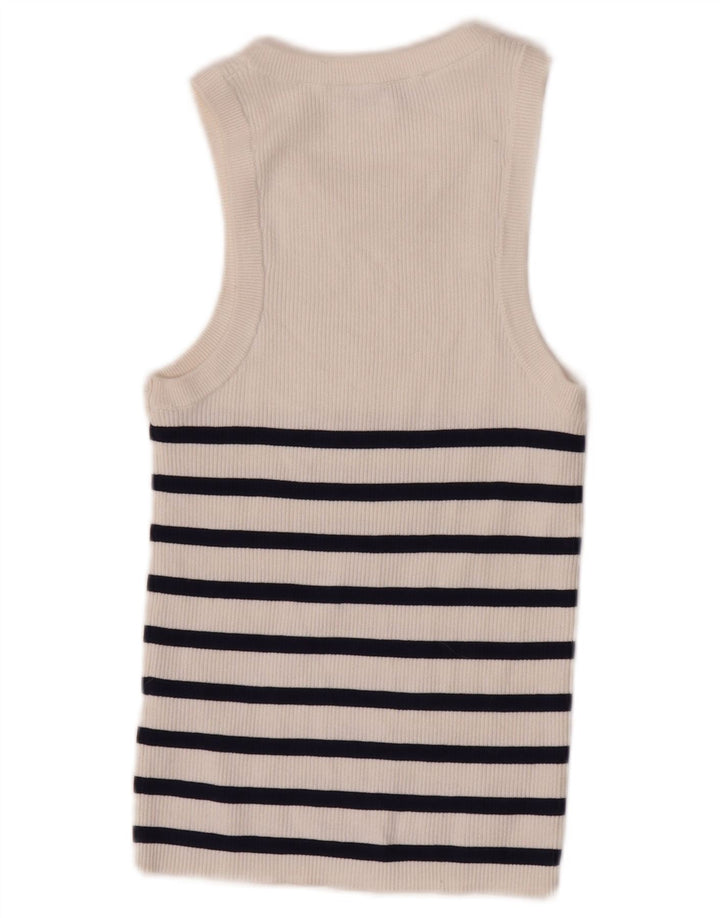 Zara Mujer Crop Vest Top UK 40 Medio Viscosa De Rayas Blancas