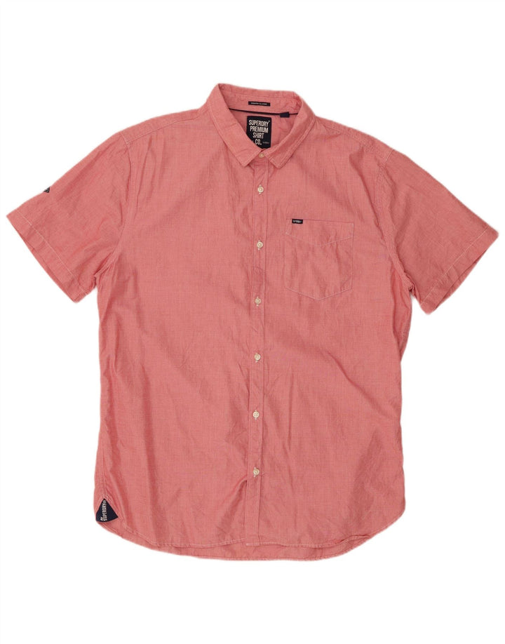 SUPERDRY Camisa clásica moderna de manga corta para hombre 2XL Algodón rojo