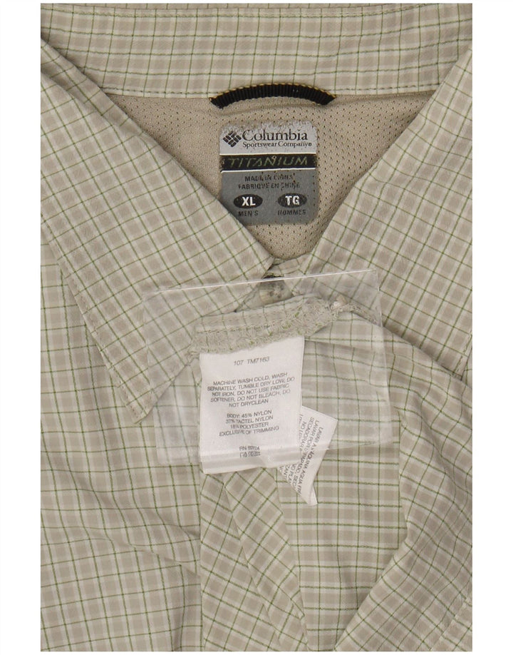 Camisa COLUMBIA Hombre Titanio Manga Corta XL Nylon Cuadros Verdes