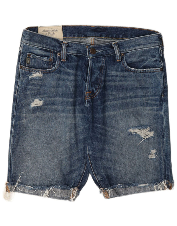 Abercrombie & Fitch Pantalones cortos de mezclilla desgastados para hombre W32 Algodón azul grande