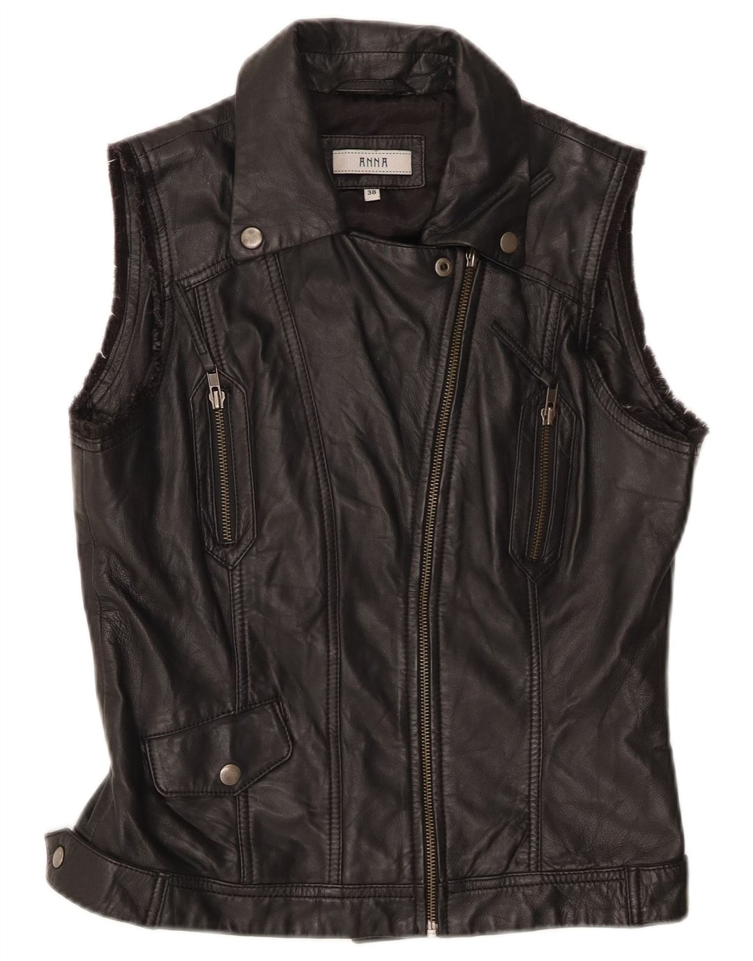 Anna - Chaleco de piel para motociclista para mujer, talla 38, talla mediana, piel negra