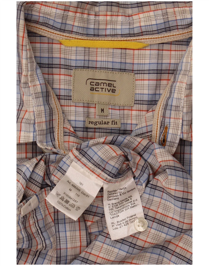 Camisa Camel Active de manga corta para hombre con ajuste regular y algodón a cuadros en azul medio