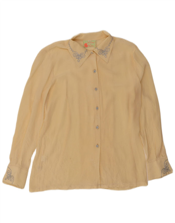 Vintage mujer camisa blusa Reino Unido 16 seda amarilla grande