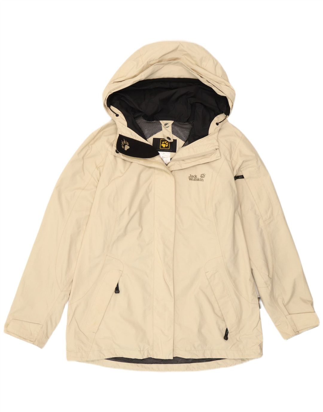 Jack Wolfskin Chaqueta impermeable con capucha para mujer UK 46 Large Off White Polyamide