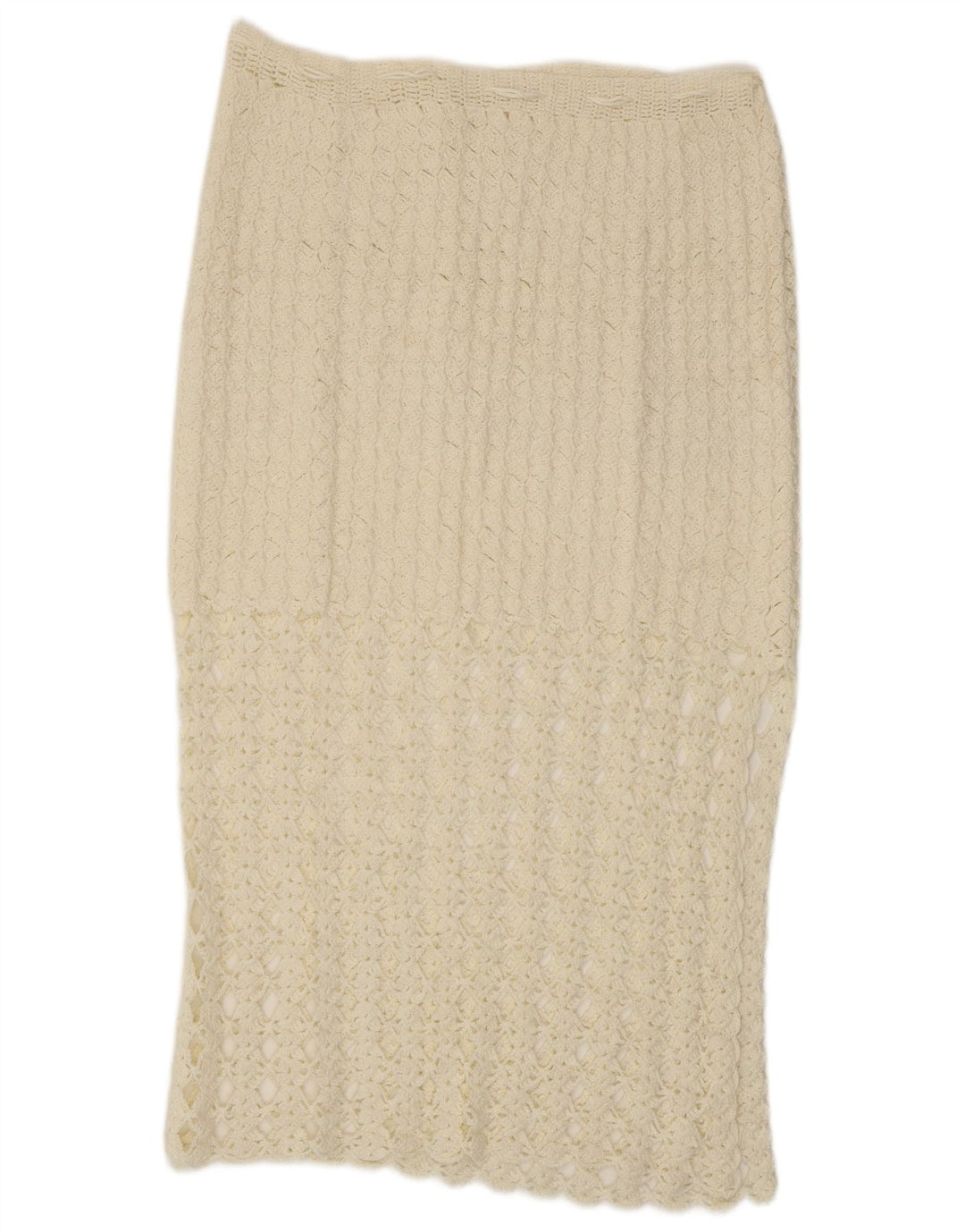 VINTAGE Falda Midi de Ganchillo para Mujer W32 Blanco Grande