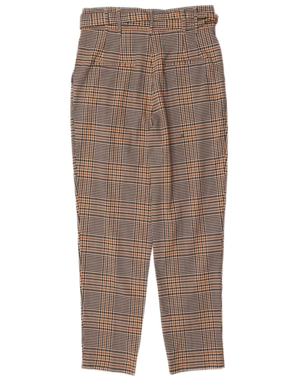 Zara Womens High Waist Chino Trousers Small W27 L27 Beige Check Polyester