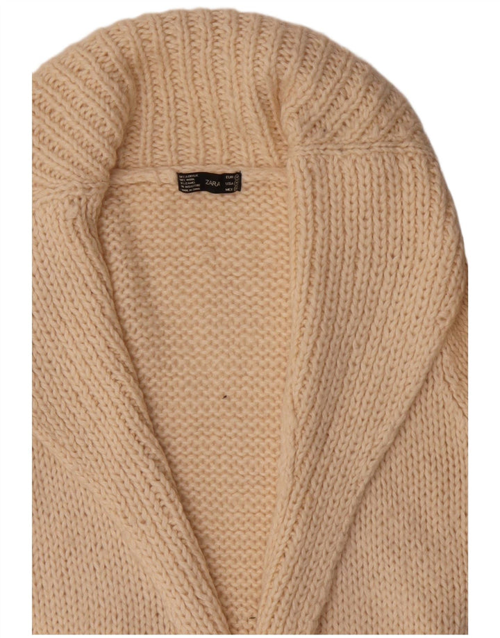 Zara Mujer Longline Open Cardigan Suéter UK 44 Medio Beige Acrílico