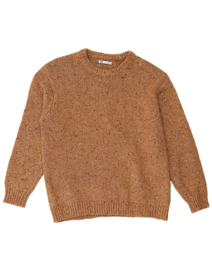 Zara Jersey De Cuello Redondo Para Mujer UK 44 Poliéster Moteado Marrón Medio